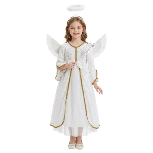 Children's Halloween Angel Princess White Angel Performance Dress, Little Girl Formal Dress for Dance and Stage Performances