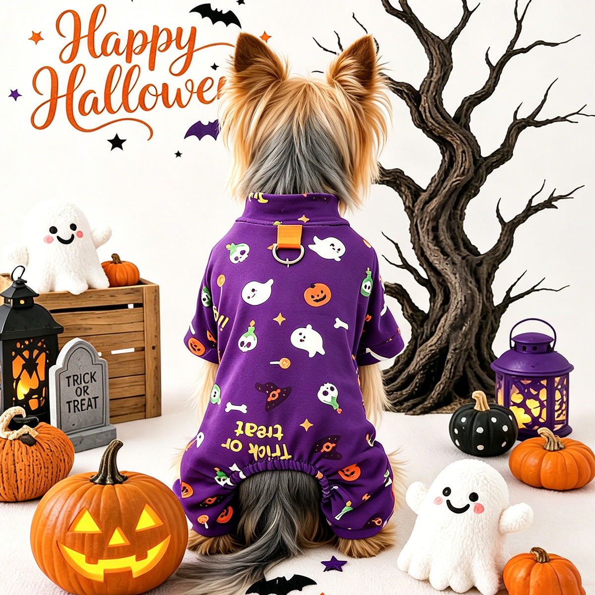 Pet Clothes for Dogs and Cats, Halloween Cartoon Onesie Pajamas, Belly Cover Sleepwear