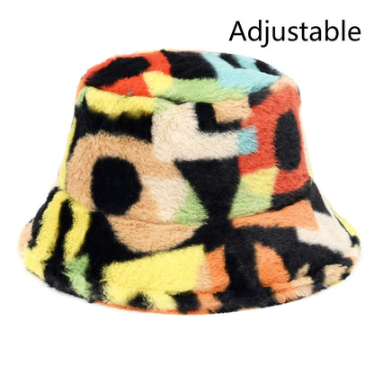 Winter Cow Leopard Faux Fur Fluffy Bucket Hats