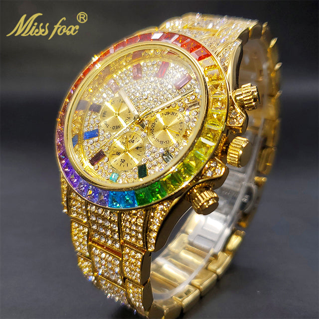 Luxury Gold Men's Watch Waterproof Stainless Steel Iced Bracelet