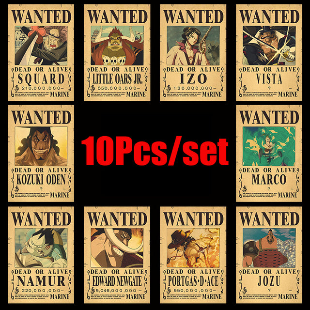 10Pcs/set One Piece Anime Vintage Posters