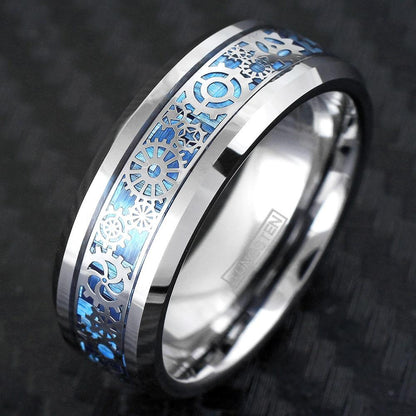 Steampunk Blue Faux Carbon Fiber Tungsten Ring