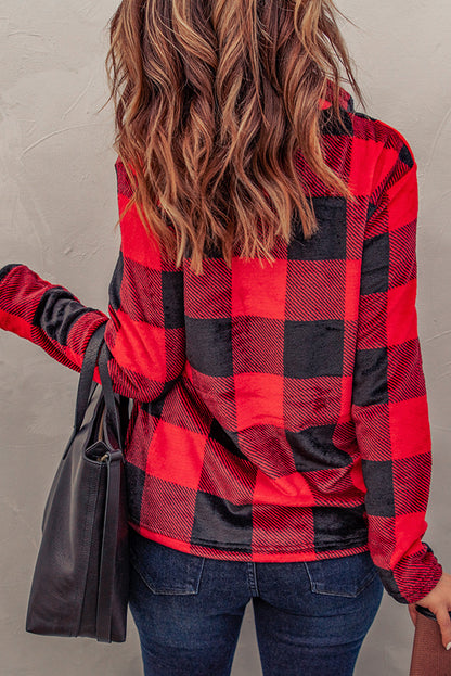 Plaid Print 1/4 Collar Sweatshirt