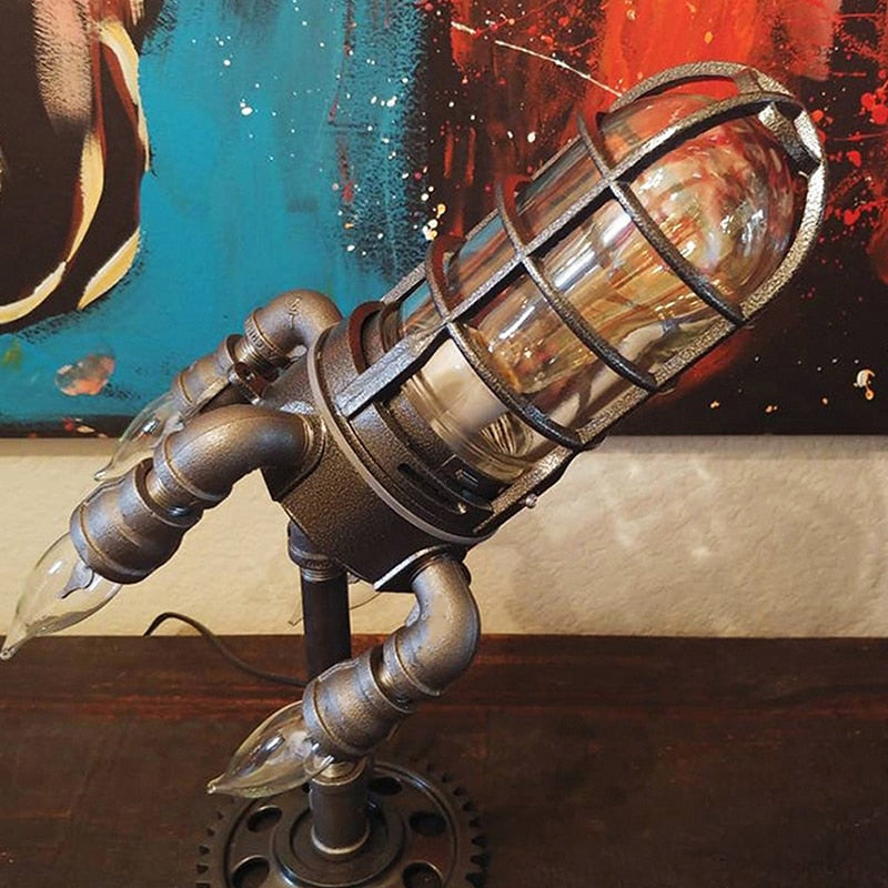 Vintage Steampunk Rocket Table Lamp