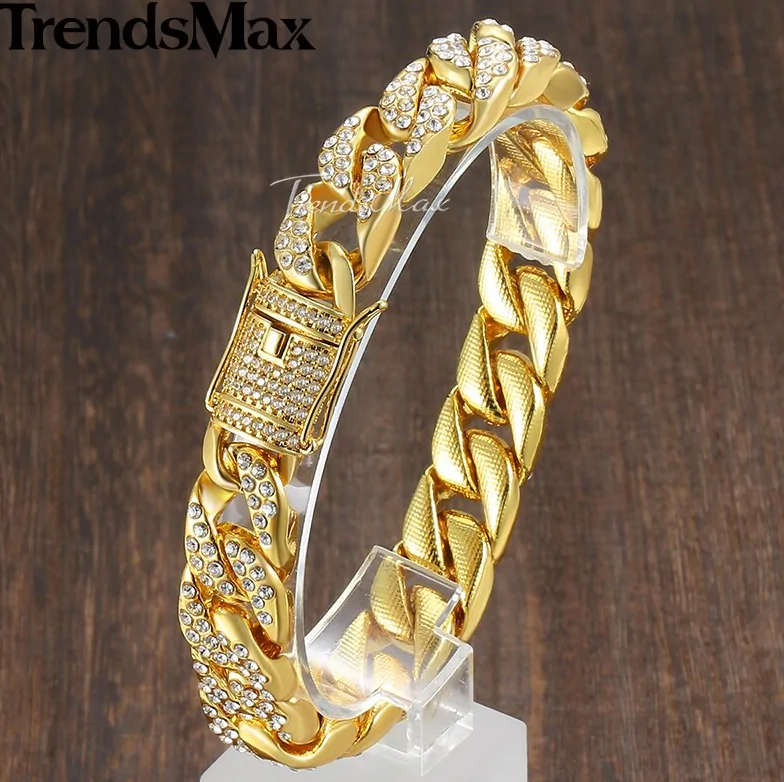 Miami Curb Cuban Chain Bracelet For Men Gold