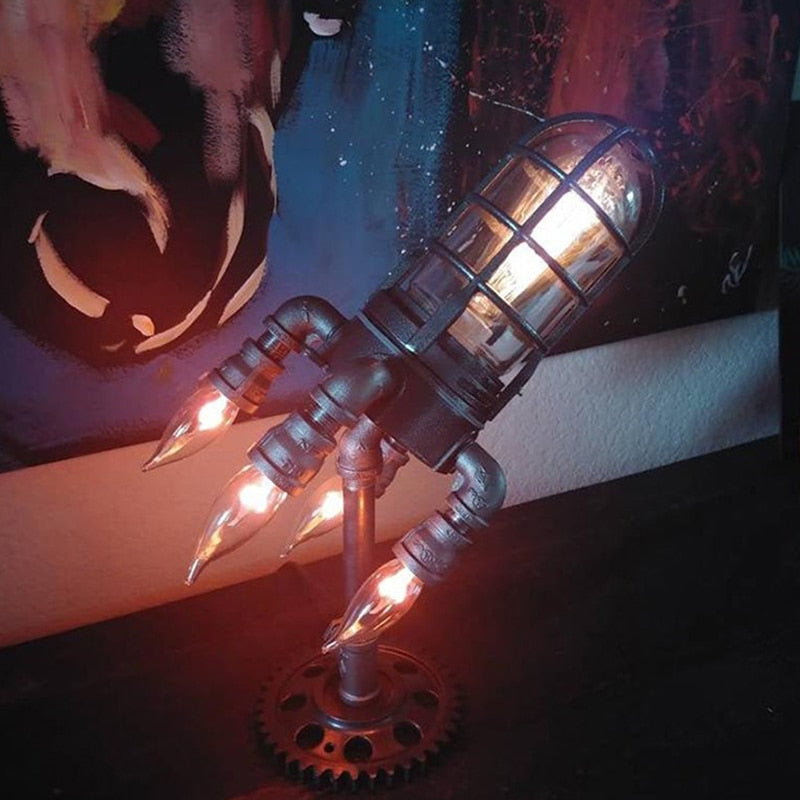 Vintage Steampunk Rocket Table Lamp