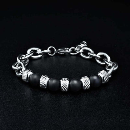 New Men's Adjustable Natural Stone Bead Stainless Steel Bracelet