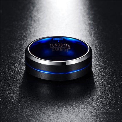 Thin Blue Line Black Tungsten Ring