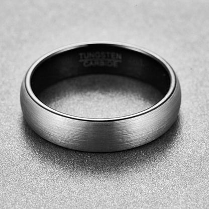 Brushed Silver and Black Tungsten Ring