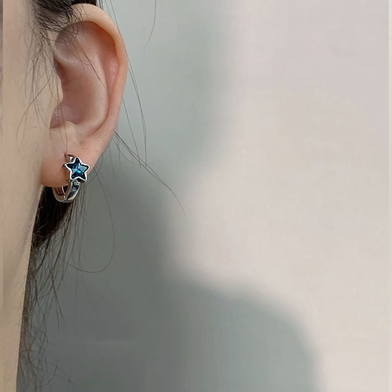 Blue Star Hoop Earrings